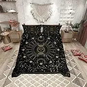 Bohemian Celestial Sun Moon Bedding Set Double Moon Stars Duvet Cover Set for Boys Girls Kids Golden Black Comforter Cover Ultra Soft Quilt Cover Bedroom Decor Sun and Moon Bedspread Cover