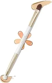 Double Ended Flat Concealer Brush Under Eye with Makeup Sponge by ENZO KEN, Small Nose Contour Brushes for Dark Circles Puffiness, Face Eyebrow Puffy Eyes, Mature Skin, Length Natural Light, BB Cream Liquid Blending (162-D-White)