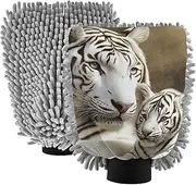 XYMZR Cat White Cute Absorbent Microfiber Car Wash Mitt, Funny Cute Anime Scratch Free for Cars Cleaning, Home Cleaning Mitts, 2 Pack, 10.24” L x 7.09” W