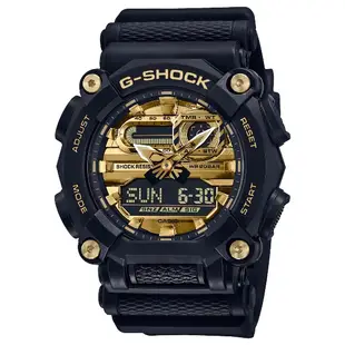 CASIO卡西歐 GA-900AG-1A / G-SHOCK系列 工業機械風雙顯腕錶 / 黑金 49.5mm