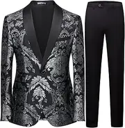 [GHNXCY] Mens Suit Jacquard Silm Fit 2-Piece Shawl Lapel Tuxedo Wedding Party Prom Suit Set