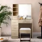 Dressing Table Set Thick Padded Stool Sliding Mirror Jewellery Storage Cabinet