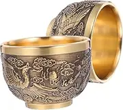 PHENOFICE 2pcs Vintage Chinese Style Copper Tea Cups Antique Appearance for Celebrations Reusable Liquor Container for Parties and Decorations
