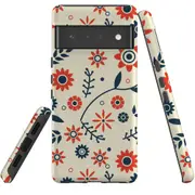 For Google Pixel 6 Pro Case Tough Protective Cover Orange And Blue Flowers