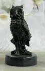 Bronze Marble Base Owl Bird Sculpture Statue Art Deco Hot Cast Figurine DEAL