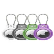 4pcs For Apple AirTag Case Protective Compatible with Apple AirTag Secure Holder with Wire Cable-Transparent and Black and Green and Purple