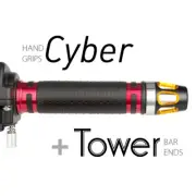 KiWAV Motorcycle Cyber Grips Red with Tower Bar Ends Gold/Silver