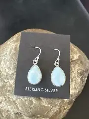 Womens Blue Larimar Navajo Sterling Silver Dangle Earrings 17292
