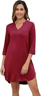 [WiWi] Women's Nightgown 3/4 Sleeve Night Shirt Vneck Sleepshirt Soft Pajama Dress Ladies Rayon Sleep Gown S-XXL