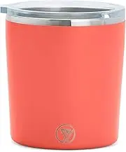 Y DRINK Rocks Glass Spirits Tumbler 12oz - Stainless Steel Double Wall Insulated - Splash Proof Lid – Keep Whiskey Scotch Bourbon Cocktails Chilled & Condensation Free (Coral Splash)