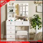 Lighted Dressing Table and Stool Set White 6 Drawers Vanity Desk with LED Mirror