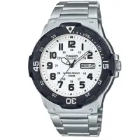 在飛比找Yahoo奇摩購物中心優惠-CASIO 潛水風格簡約設計日期顯示不鏽鋼錶-白(MRW-2