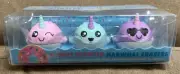 JUSTICE NOM NOM NARWHALS ERASERS DONUT SCENTED SUPER CUTE!!