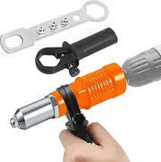 Electric Rivet Gun Adapter - Cordless Drill Metal Riveter-Blind Riveting Rivet Insert Nut Attachment Power Tool Kit with 3 Rivet Convertible Heads and Handle Wrench