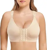 [Rolewpy] Women Post Surgery Bra Front Closure Sport Bra Removable Pads Wirefree