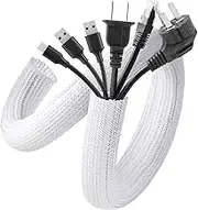 AGPTEK Cable Sleeve Cover, 2 Pack 5ft - 1.2 inch Cord Management Wire Organizer Under Desk, Home Office Computer Wire Cover Hider Cord Protector, Protect Cables from Pet Cat Dog Chewing, White