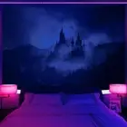 Large Wall Art Blacklight Poster UV Reactive Tapestry Wall Hanging Gothic Castle