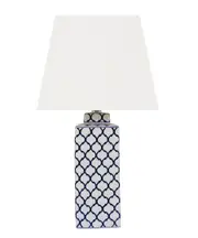 Batik 1 Light Square Table Lamp in Blue/White