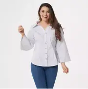 Laurie Felt Wide Neck Button Front Blouse Grey Stripe XXS A346740