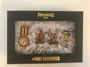 33838 HAWTHORN HAWKS 2013 AFL PREMIERS SET 4 PIN BADGES IN PRESENTATION BOX