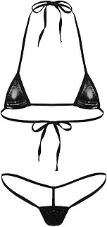 [Riismen] Women's 2 Piece Micro Bikini Set Shiny Metallic Bikini Top with G-String Thong Swimwear Lingerie