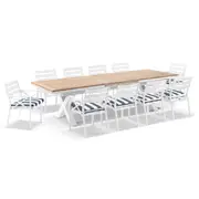 Austin Outdoor 3m - 3.8m Extension Teak and Aluminium Table with 12 Kansas Dining Chairs - Outdoor Dining Settings