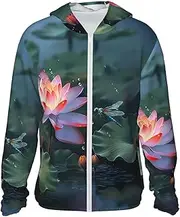 [LHBWCVN] UPF 50+ Light Jacket Full Zip Sun Protection Hoodie for Women Men Long Sleeve Flower and Dragonfly Sun Shirts