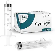 20mL Luer Lock Syringe (No Needle) | Individually Wrapped - Single Use | Professional, Industrial & Personal Use - 30 Pcs | Yalomi