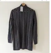 COS Gray Mock Neck Wool Sweater Large Cutout Design Knit Pullover Tunic