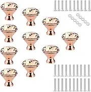 Sumnacon 10 Pcs 1.2Inch Clear Crystal Glass Door Knobs - Diamond Wardrobe Doorknob/Crystal Glass Drawer Knobs/Cabinet Cupboard Handle Pull Knobs/Door Pull Handle with 3 Kinds Screws, Rose Gold