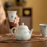在飛比找蝦皮購物優惠-仿古青 手繪蘭花茶壺 小梨壺 傢用泡茶壺 功夫茶具 陶瓷茶水