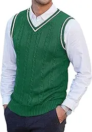 [SWJGLITTR] Mens V-Neck Knitted Sweater Vest Cable Knit Slim Fit Pullover Vests Casual Sleeveless Sweater Vest