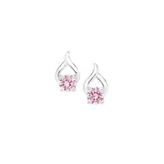 Silver Pink Cz Small Wishbone Stud Earrings in Pink