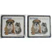 Set of 2 Cardboard Coasters SPCA Bulldog Kitten Best Friends Come in All Breeds