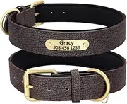 Genuine Leather Padded Dog Collars Custom Engraved Dog Collars Personalized Anti-Lost ID Name Pet Collars for Small Large Dogs,Brown,XXL