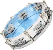 AKLOSIPY M Tambourine Double Row Gle Bells Handheld Percussion Instrument 8in for Beginners (Blue)