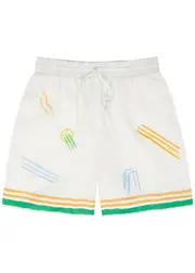 Casablanca Printed Linen Shorts - Cream - XL XL