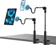 CPLR: EZpod Magnetic Tablet & Cell Phone Holder Mount for Bedstand | Desktop Compatible for iPhone 16 15 14 13 Pro Max Mini with 360° Rotation and Flexible Gooseneck Tabletop Clamp Stand