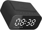 BRIGHTFUFU Wireless Charging Alarm Clock with LED Display Easy to Clock Digital Speaker with Card Support Stylish Mirror Design for Bedroom and Office Use
