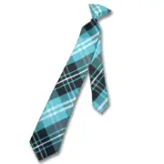 Vesuvio Napoli Boy's CLIP-ON NeckTie BLACK TURQUOISE WHITE PLAID Youth Neck Tie