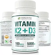Max Absorption Vitamin K2 + D3 90 Veggie Capsules from MK-7 (Menaquinone-7) and Cholecalciferol (with BioPerine) 3-Months Supply - D3 with K2 for Healthy Heart and Strong Bones | Non-GMO