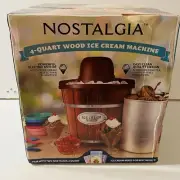 Nostalgia Electric 4-Quart Wood Bucket Ice Cream Frozen Yogurt Gelato Maker NEW