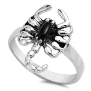 Men Women 18mm 925 Sterling Silver Simulated Black Onyx Scorpion Ring Band