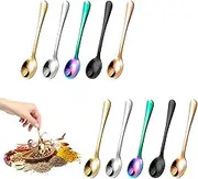 10Pcs Colourful Stainless Steel Tiny Spoon, 7.5cm Small Spoons for Salt Spice Sugar Honey Mini Spoons Coffee Espresso, Cute Mini Spoon for Spices Jars, Medicine