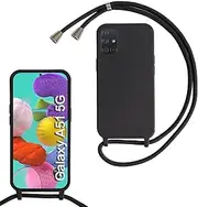 Haygdz Silicone Mobile Phone Chain for Samsung Galaxy A51 5G, Case with Strap, Adjustable Mobile Phone Necklace Case with Strap, Mobile Phone Case for Hanging, Case with Cord, Black