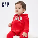 GAP 嬰兒裝 LOGO熊耳連帽包屁衣-紅色(652233)