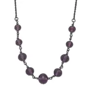 Fashion 1928 Black-Plated Smokey Purple Glass Faceted Graduated Bead 16 Inch Necklace With 3 Extension