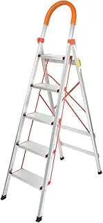 [Traderight] 5 Step Ladder Folding Aluminium Portable Multi Purpose Household Tool Platform Lightweight for Home Office Warehouse 150kg Capacity Portable Grip