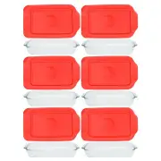 Pyrex (6) 232 2qt Glass Baking Dishes & (6) 232-PC Red Plastic Lids