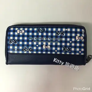 [Kitty 旅遊趣] Hello Kitty 長皮夾 長夾 凱蒂貓 拉鍊式長夾 夾層多 藍格子 禮物
